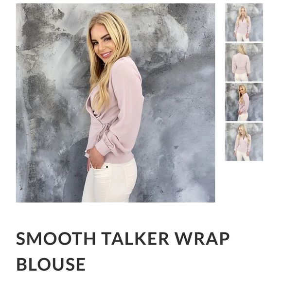 NWT Dainty Hooligan Smooth Talker Blush Wrap Blouse LARGE - Picture 9 of 11